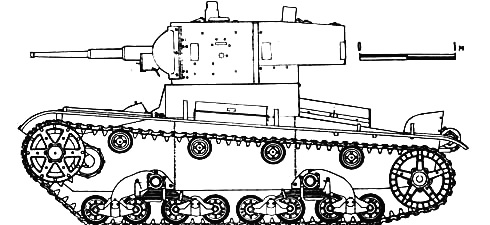 Танк Т-26, чертеж, вид слева