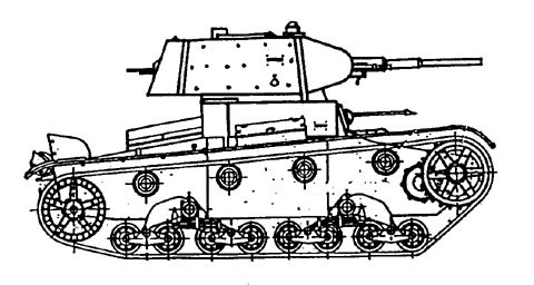 Танк Т-26, чертеж, вид справа