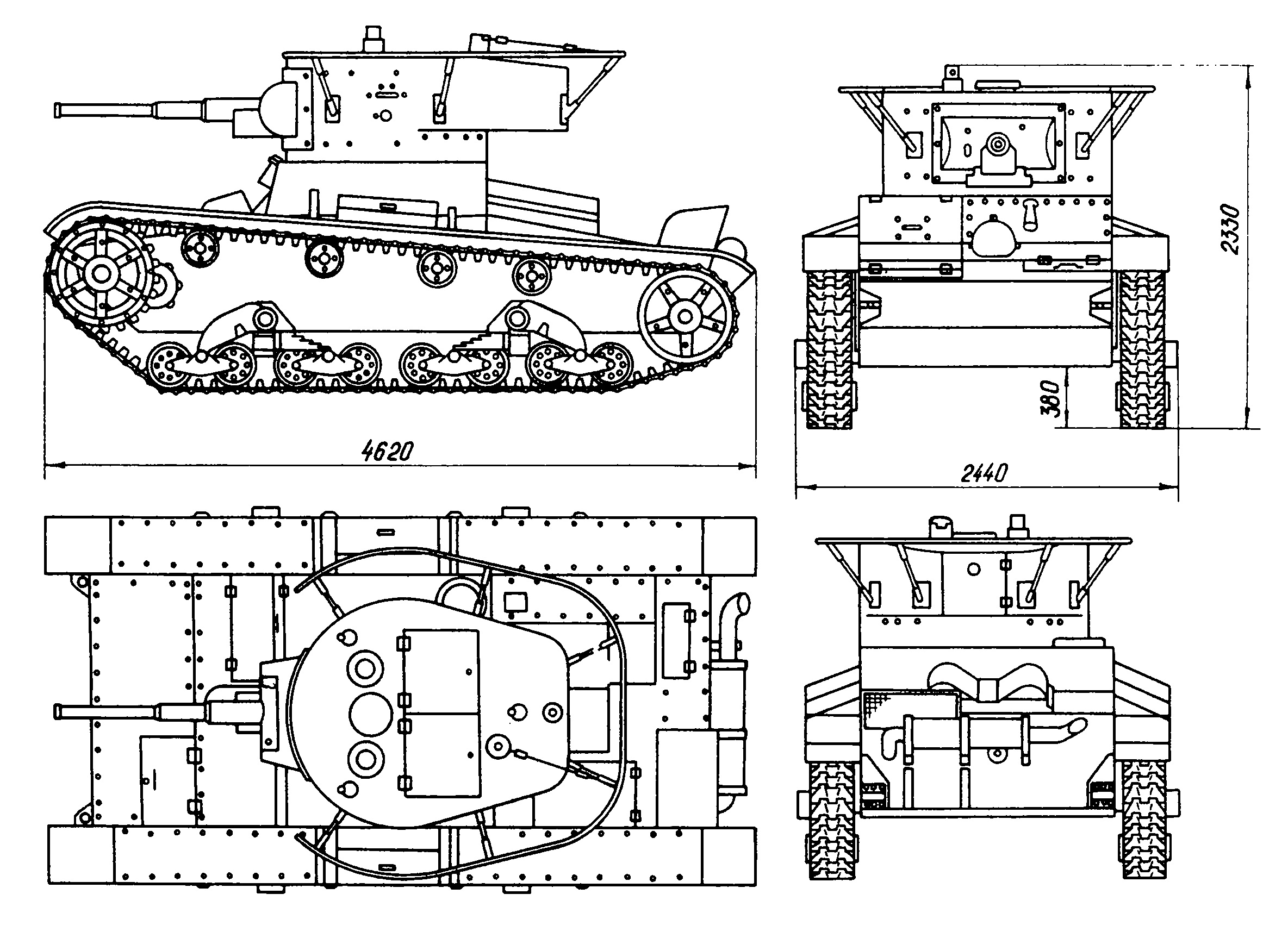 Танк Т-26, чертёж командирского танка
