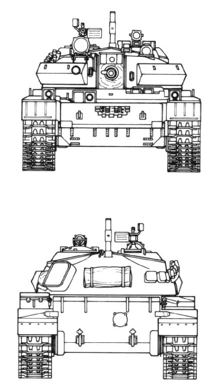 Танк Т-44, чертёж, вид спереди, сзади
